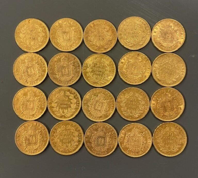 FRANCE - 20 pièces de 20 francs or, Napoléon III - Poids total : 128.3 g - (pet…