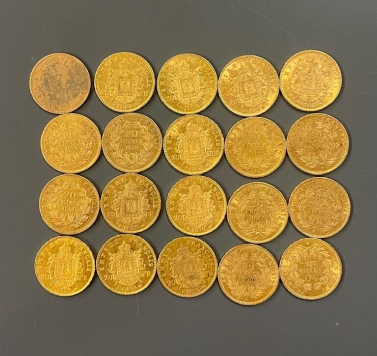 FRANCE - 20 pièces de 20 francs or, Napoléon III - Poids total : 128.3 g - (pet…