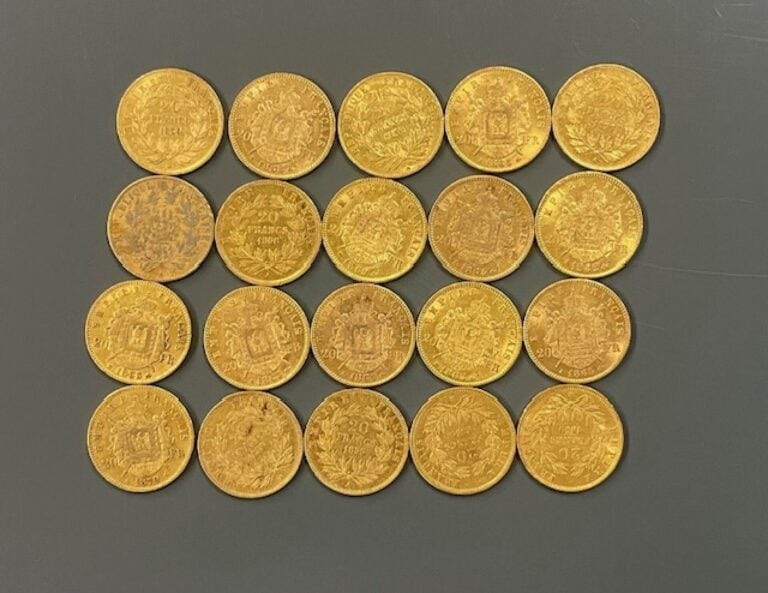 FRANCE - 20 pièces de 20 francs or, Napoléon III - Poids total : 128.3 g - (pet…