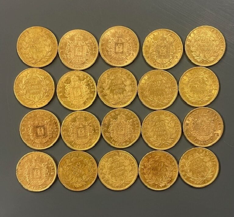 FRANCE - 20 pièces de 20 francs or, Napoléon III - Poids total : 128.4 g - (pet…