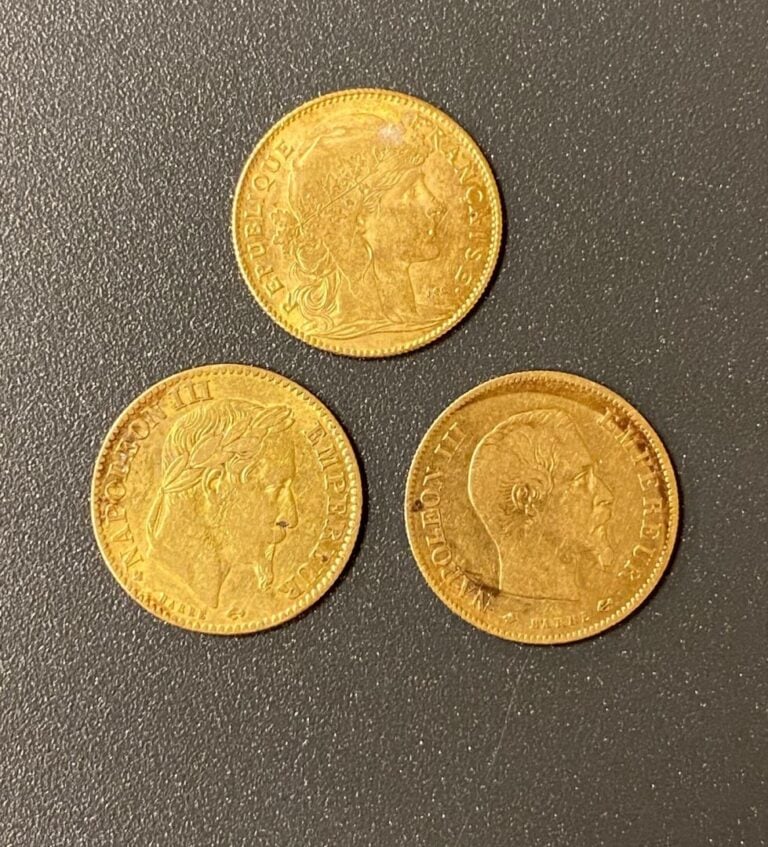 FRANCE - 3 pièces de 10 francs or Napoléon III et IIIe République - Poids total…