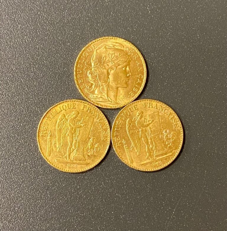 FRANCE - 3 pièces de 20 francs or IIIe République - 1876, 1895, 1913 - Poids to…