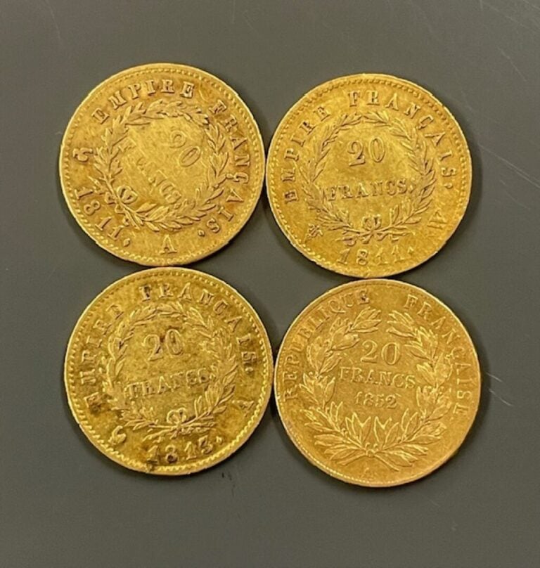 FRANCE - 4 pièces de 20 francs or - -Napoléon Empereur 1811 (x2) A et W, 1813 A…