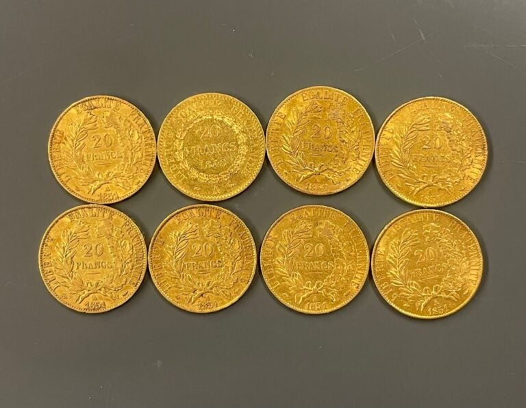 FRANCE - 8 pièces de 20 francs or, IIe République - Poids total : 51.2 g - (pet…