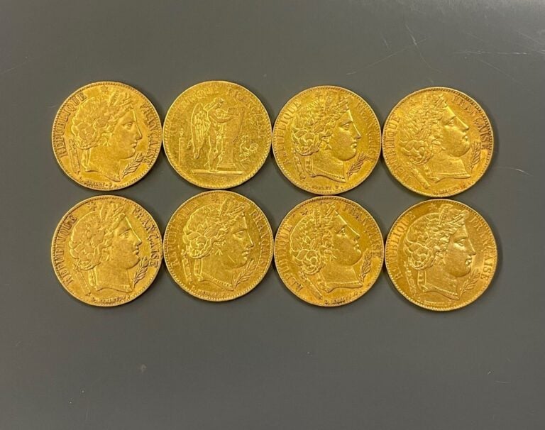FRANCE - 8 pièces de 20 francs or, IIe République - Poids total : 51.2 g - (pet…