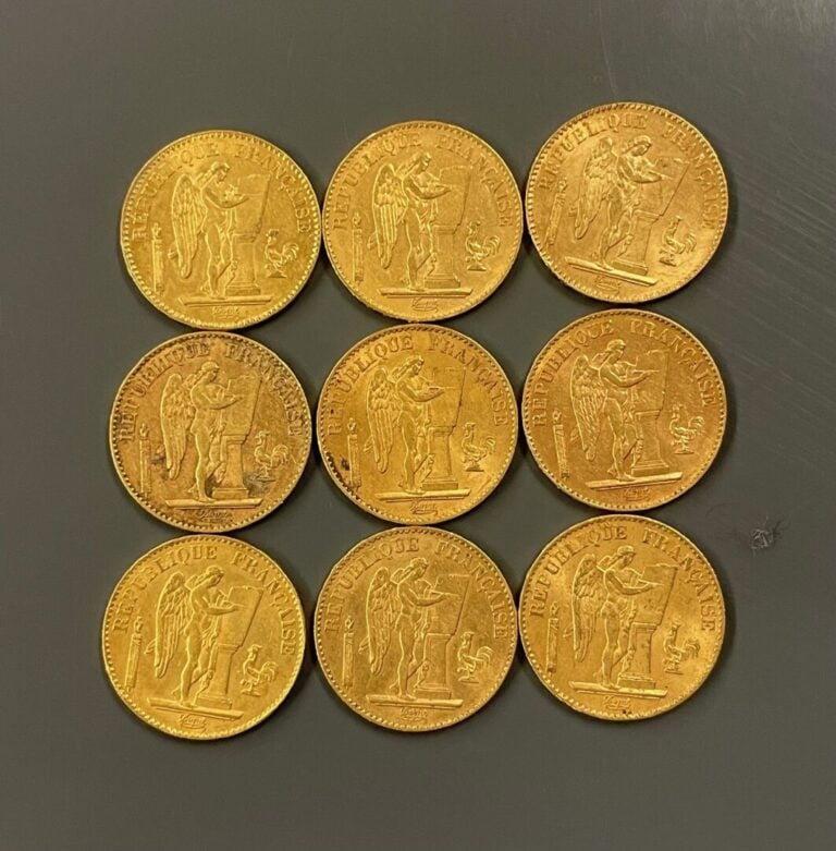 FRANCE - 9 pièces de 20 francs or, IIIe République - Poids total : 57.8 g - (pe…