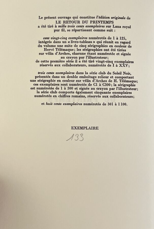 HERVÉ TÉLÉMAQUE - Gérard Legrand, Le retour du printemps, Soleil Noir, Paris, 1…