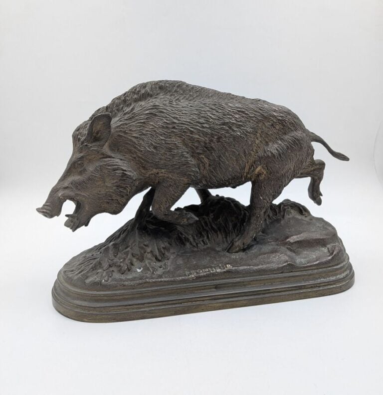 Isidore BONHEUR (1827-1901) d'après - Sanglier au débouché - Bronze patiné, sig…