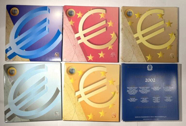 Italie - Euros - Lot de six coffrets BU Italie comprenant les années 2002, 2003…