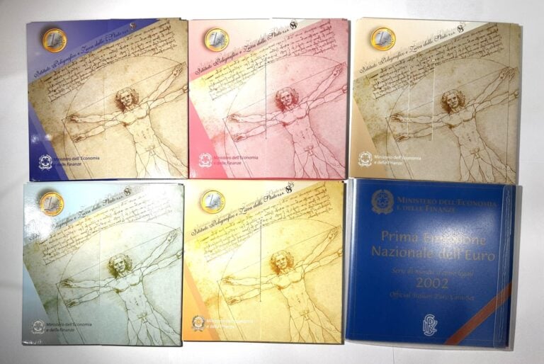 Italie - Euros - Lot de six coffrets BU Italie comprenant les années 2002, 2003…