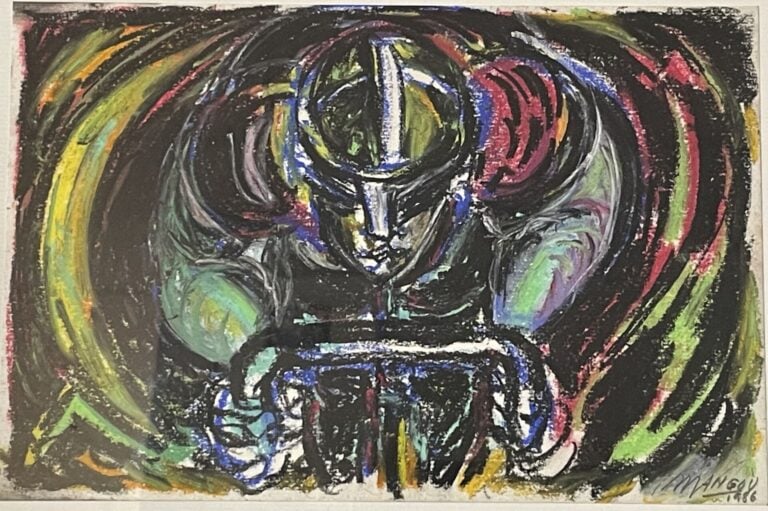 MANGU Roberto (né en 1948) - Sans titre (cycliste), 1986 - Pastel à l'huile sur…