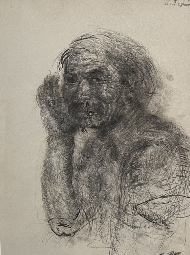 MITSUUCHI Kei (né en 1948) - 2001) - Esclave à genou - Fusain et encre sur papi…