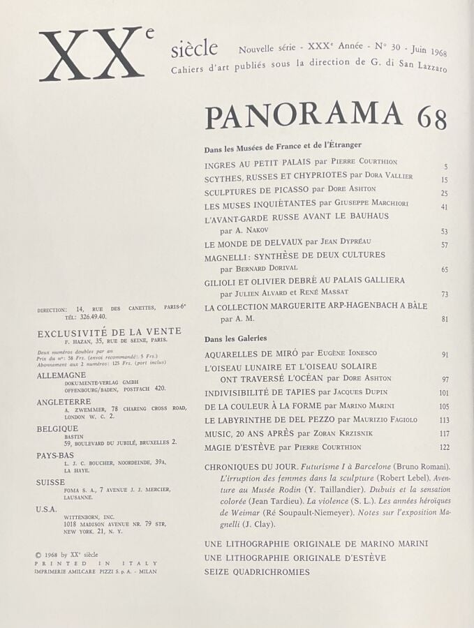REVUE « XX SIÈCLE », fondée par Gualtieri di San Lazzaro, no 30, juin 1968, gra…