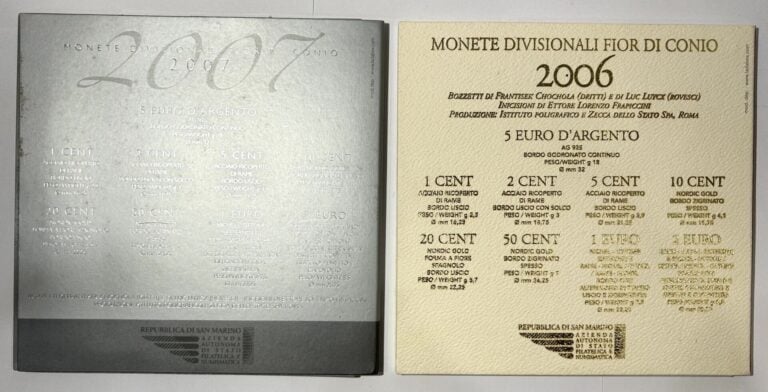 Saint-Marin - Euros - Lot de deux coffrets BU Saint Marin 2006 et 2007 - État :…