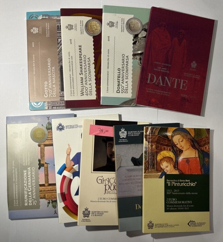Saint-Marin - Euros - Lot de neuf coffrets de 2 euros commémoratives, comprenan…