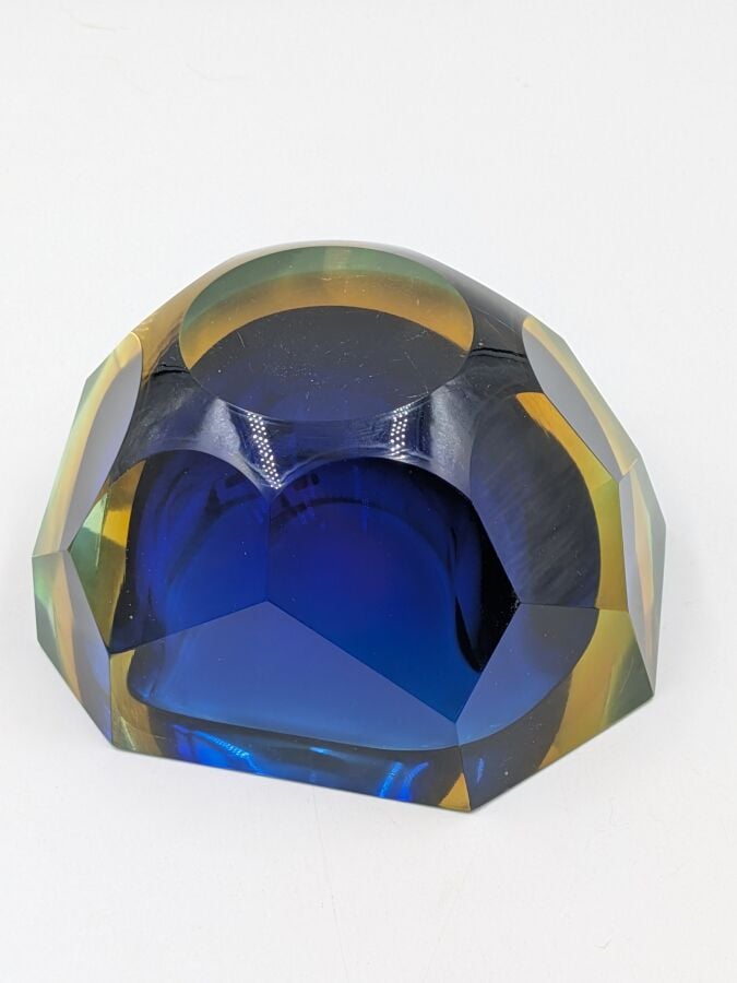 Travail italien années 70 - Grand VIDE-POCHE en verre de Venise jaune et bleu,…