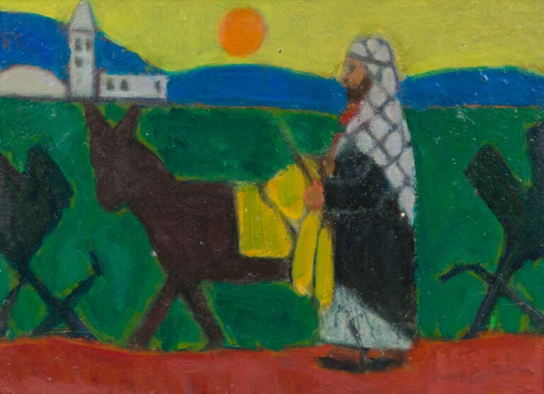 ARTHUR KOLNIK (1890-1972) - Personne oriental avec un âne - Huile sur panneau,…