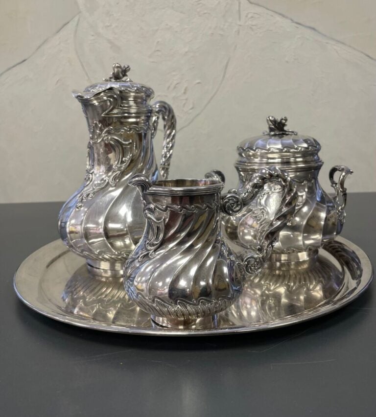 CARDHEILAC Paris - Service à café en argent (925) à côtes torses et décor de ca…