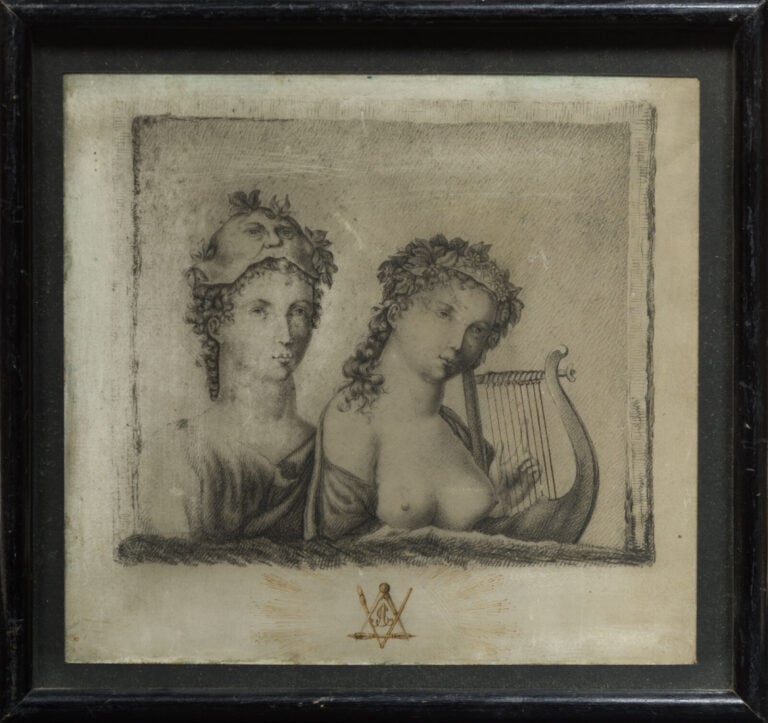 ÉCOLE du XIXème siècle - Couple de musiciens - Dessin sur papier monogramme AS…