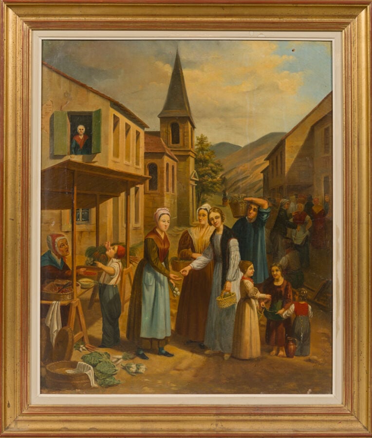 ECOLE du XXéme siècle - Village - Huile sur toile, - monogrammé EM. en bas à dr…