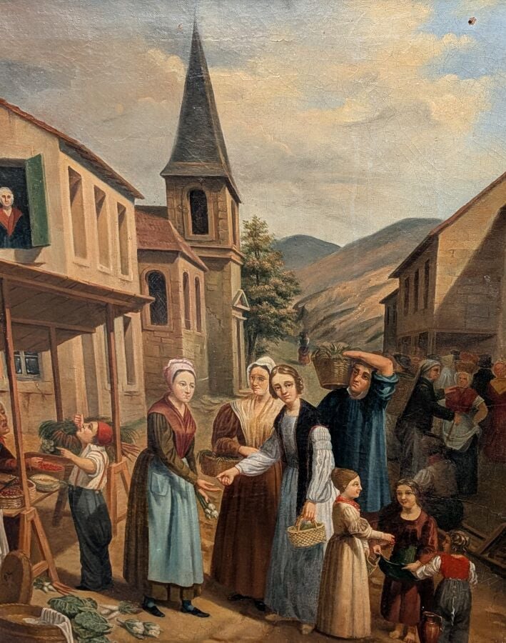ECOLE du XXéme siècle - Village - Huile sur toile, - monogrammé EM. en bas à dr…