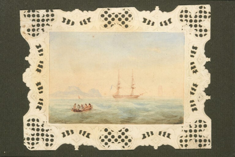 Edouard Louis CAUVIN (1817-1900) - Marine - Aquarelle sur papier découpé - Sign…