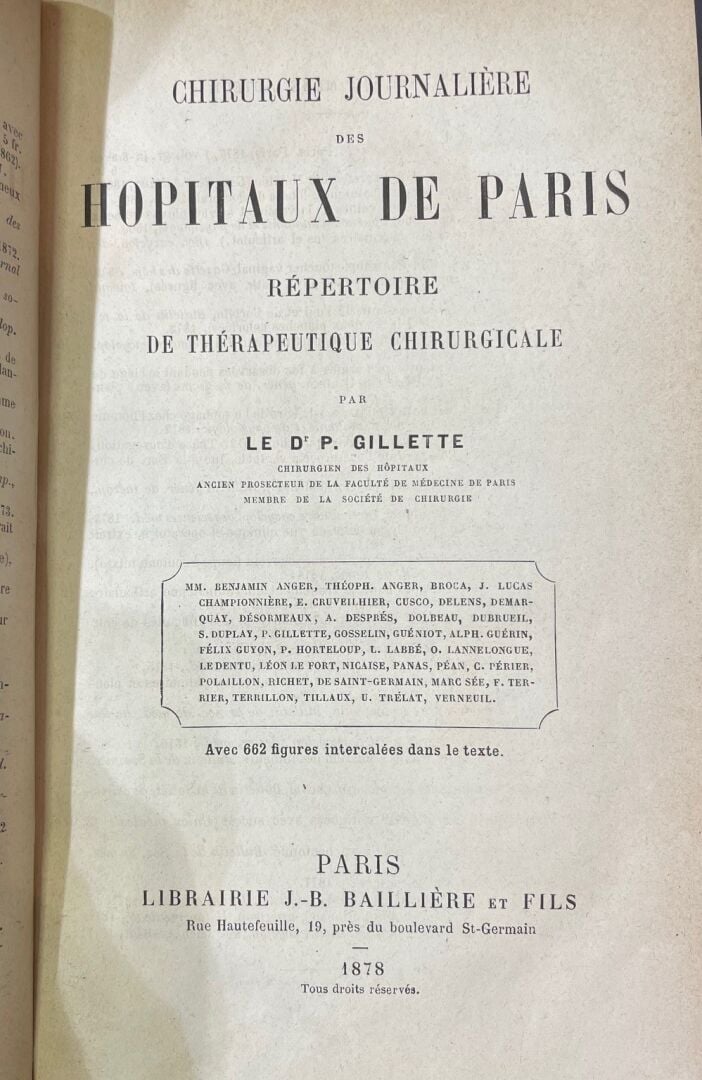 GILLETTE (P.) : - Chirurgie journalière des Hôpitaux de Paris. Répertoire de th…