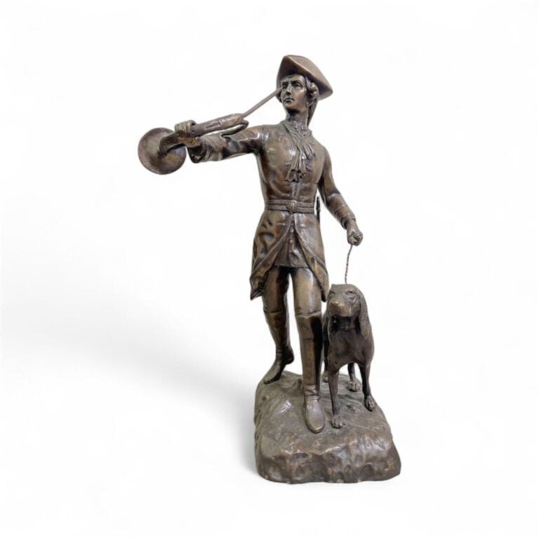 Hippolyte MOREAU (1832-1926), d'après - Chasseur au cor de chasse et son chien…