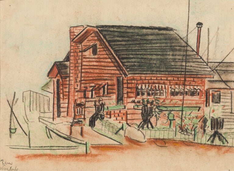 IRÈNE RÉNO (1884-1953) IRENA HASSENBERG DIT - Maison à New York - Fusain, sangu…