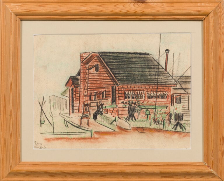 IRÈNE RÉNO (1884-1953) IRENA HASSENBERG DIT - Maison à New York - Fusain, sangu…