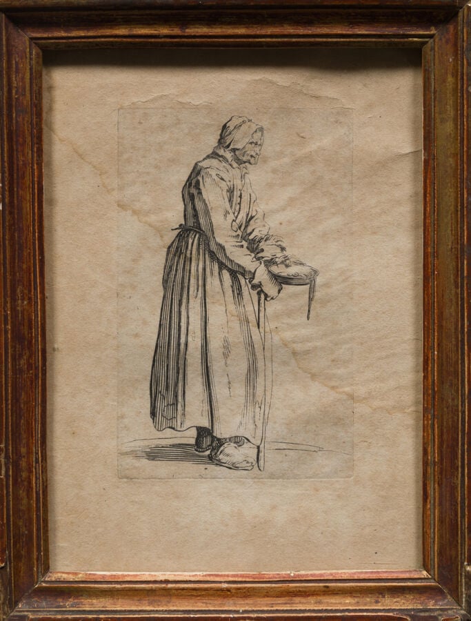 Jacques CALLOT d'après) - Mendiante - Eau-forte sur papier,, importantes mouill…