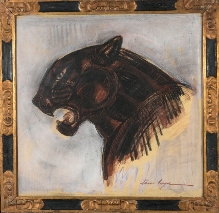 Jean ROYER (XXe siècle) - Tête de panthère - Fusain, gouache et sanguine sur pa…