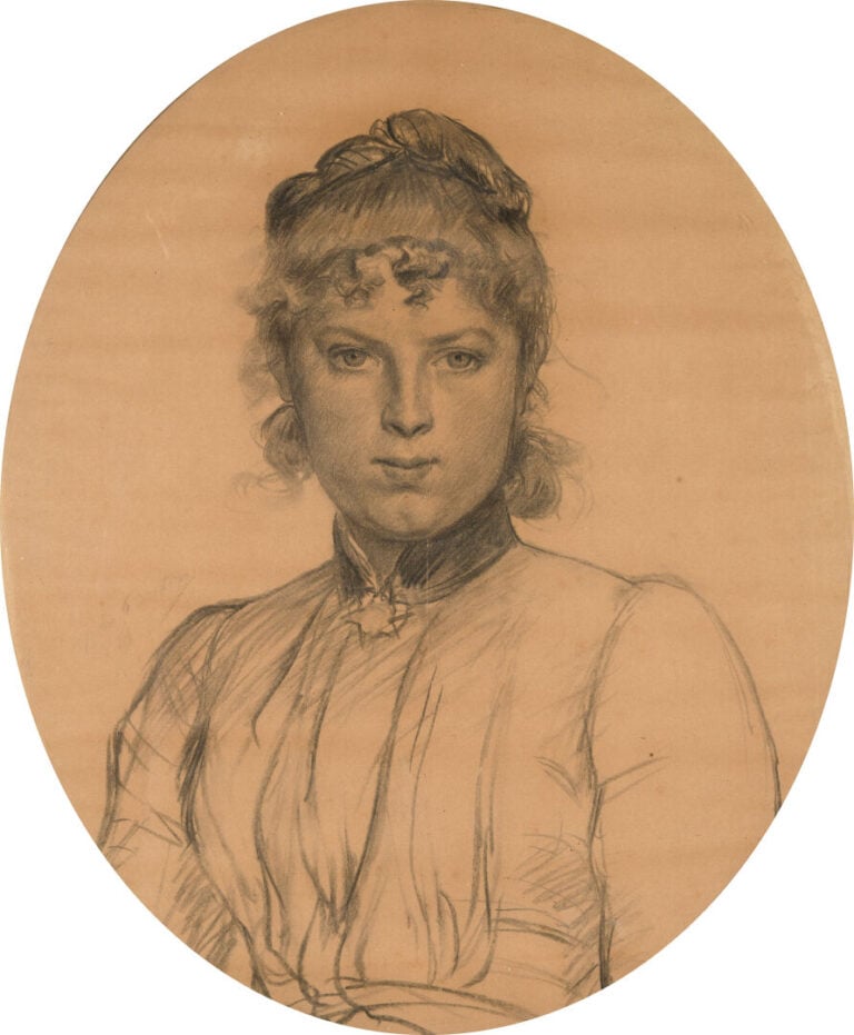 Jules BRETON (1827-1906) - Portrait d'Elodie, nièce de l'artiste - Fusain sur p…