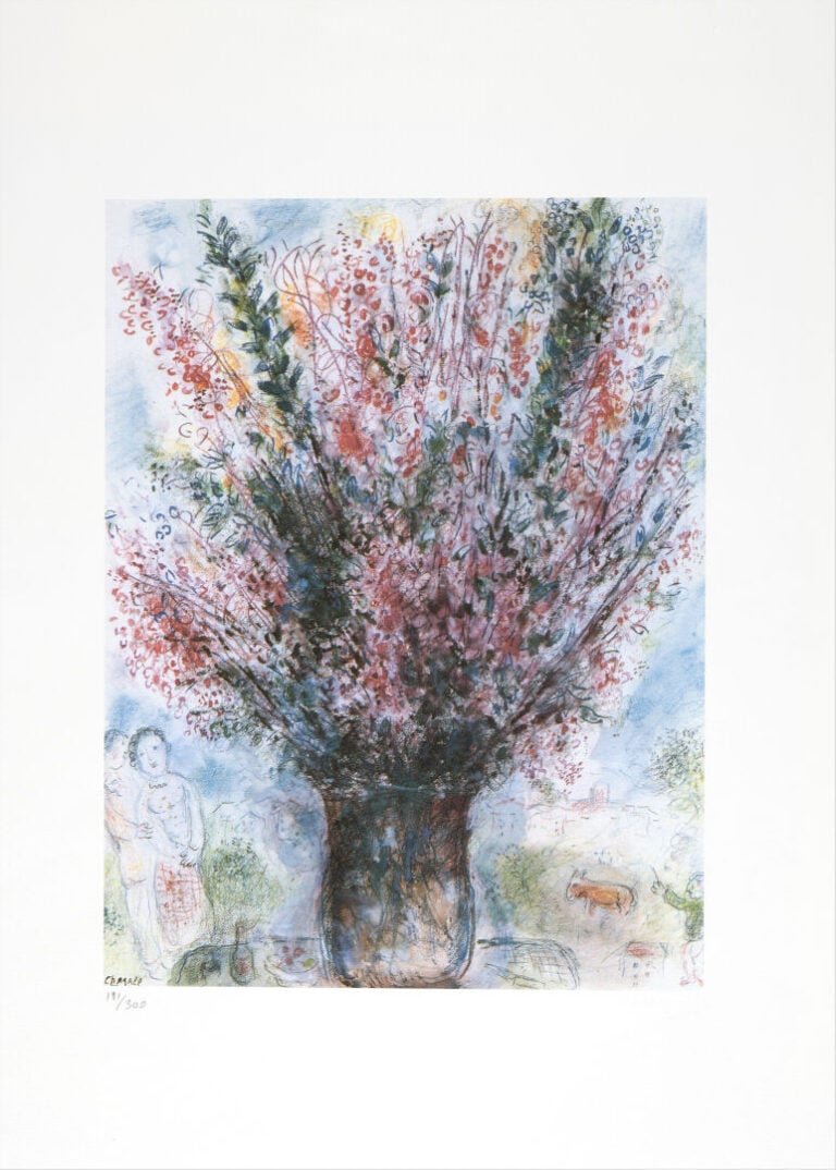 Marc CHAGALL (1887-1985) - Les fiancés avec le grand bouquet de fleurs - Lithog…