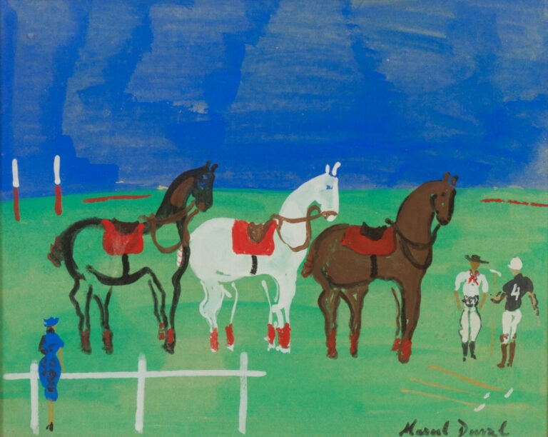 MARCEL DUVAL (1890-1985) - Les joueurs de polo - Gouache sur carton, cachet d'a…