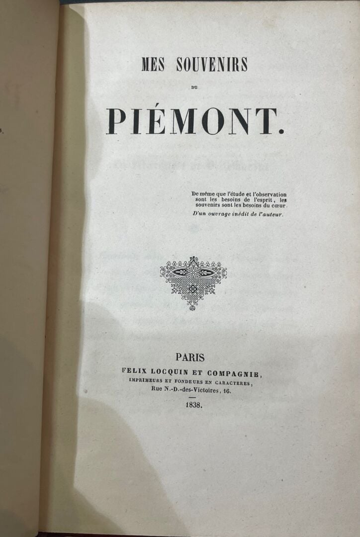 MONTPEZAT (Madame de, Marquise de TAULIGNAN) : - Mes souvenirs du Piémont. - Ly…
