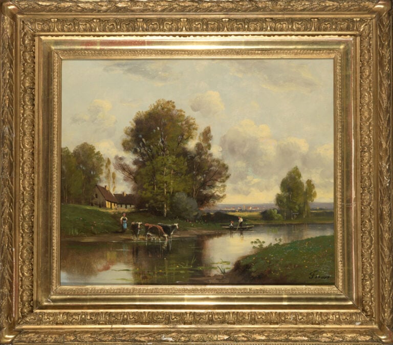 Paul FERON (XXe siècle) - Scène animée au bord de l'eau - Huile sur toile, sign…