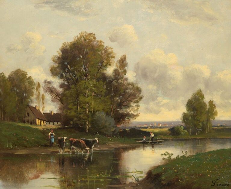 Paul FERON (XXe siècle) - Scène animée au bord de l'eau - Huile sur toile, sign…