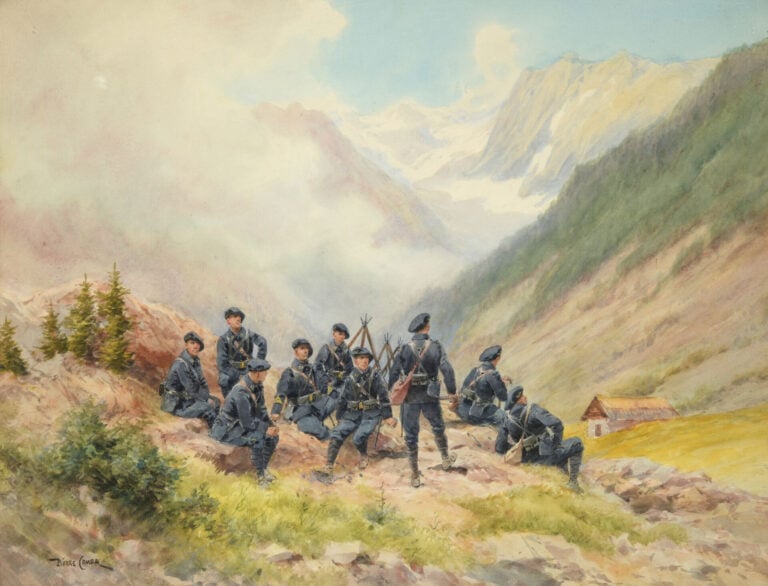 Pierre COMBA (1859-1934) - Chasseurs alpins - Deux aquarelles, signées en bas à…