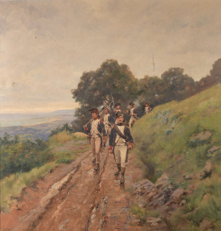 Pierre COMBA (1859-1934) - L'arrivée d'un escadron révolutionnaire sur la grand…