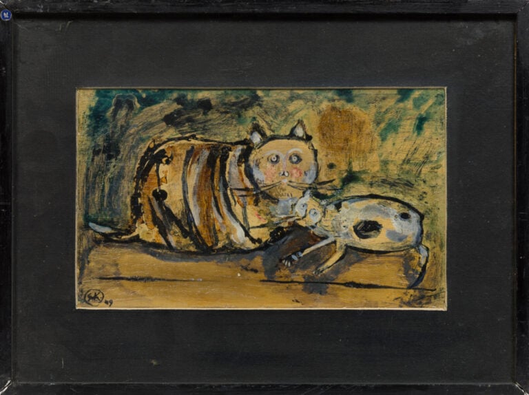 SLAVKO KOPAČ (1913-1995) - Les chats, 1949 - Teinture à cuire sur toile cirée,…