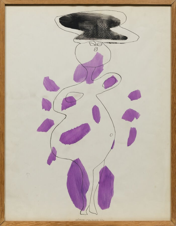 SLAVKO KOPAČ (1913-1995) - Nu au chapeau, 1972 (CR115) - Encre et gouache sur p…
