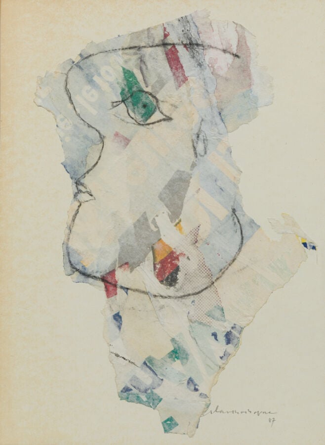 SLAVKO KOPAČ (1913-1995) - Tête, 1987 (CR400) - Collage et fusain sur papier co…