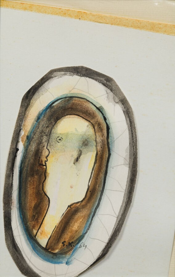 SLAVKO KOPAČ (1913-1995) - Visage, 1964 - Aquarelle et encre sur papier, fixé s…