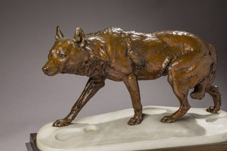 Charles VALTON (1851-1918) - "Loup dans la neige poursuivant le chasseur" - Scu…