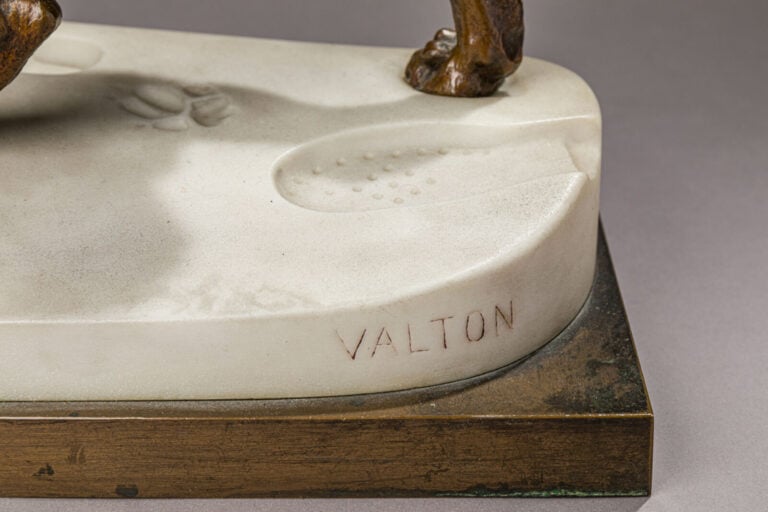 Charles VALTON (1851-1918) - "Loup dans la neige poursuivant le chasseur" - Scu…