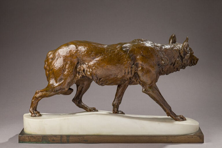 Charles VALTON (1851-1918) - "Loup dans la neige poursuivant le chasseur" - Scu…