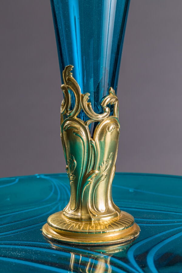 CHRISTOFLE - Centre de table en cristal turquoise et bronze doré - CHRISTOFLE à…