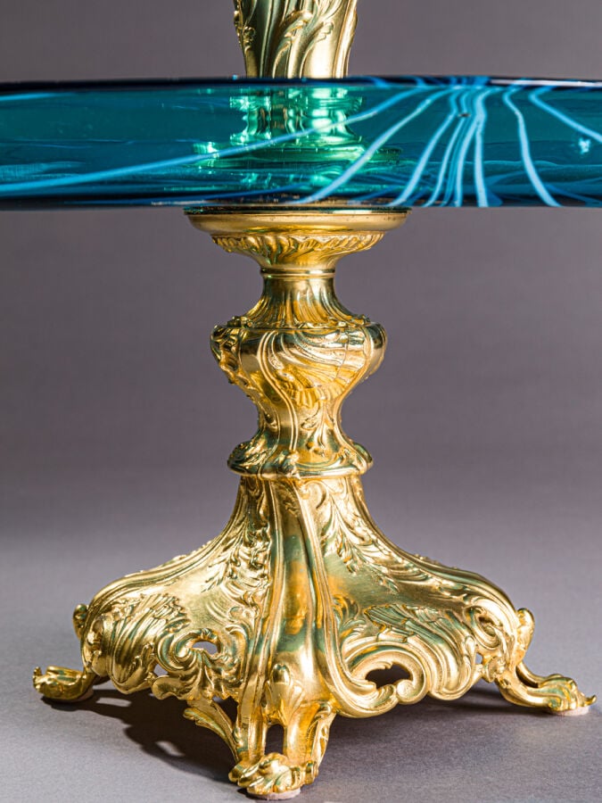 CHRISTOFLE - Centre de table en cristal turquoise et bronze doré - CHRISTOFLE à…