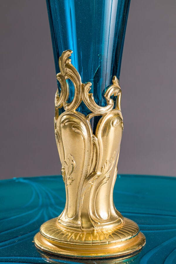 CHRISTOFLE - Centre de table en cristal turquoise et bronze doré - CHRISTOFLE à…